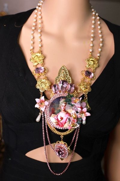 SOLD! 9960 Victorian Pink Marie Antoinette Crown Massive Necklace