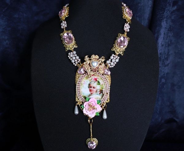9966 Marie Antoinette Large Pink Roses Necklace