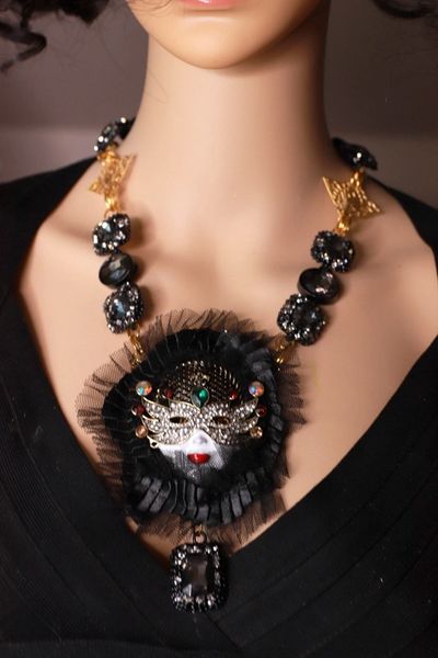 SOLD! 9990 Dark Series Art Jewelry 3D Effect Venetian Mask Jocker Huge Necklace