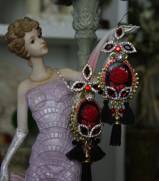 SOLD! 1105 Baroque Massive Cameo Rose Crystal Studs Earrings