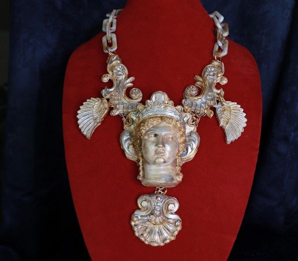 10002 Art Jewelry Greek Revival Athena Statue Stone Like Unusual Necklace