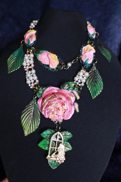 SOLD! 10004 Art Jewelry Rose Flower Pearl Unusual Necklace