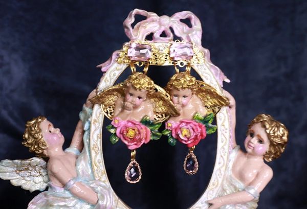SOLD! 10006 Baroque Roses Cherubs Angels Earrings Studs