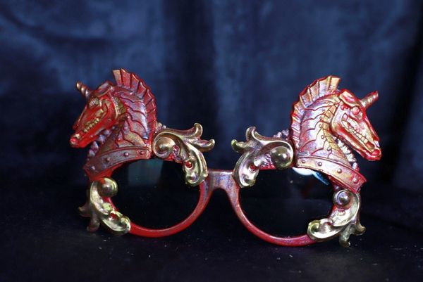 10009 Roman Steampunk Red Unicorns Faced Iridescent Embellished Sunglasses