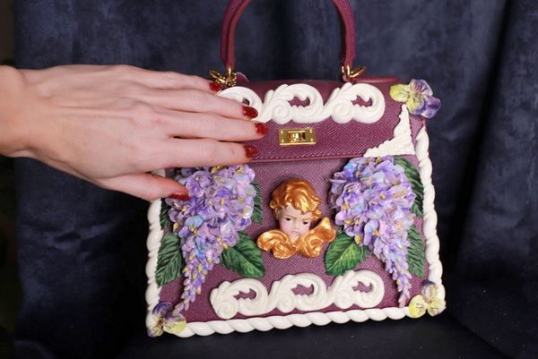 10010 Genuine Leather Baroque Kelly Cherub Embellished Handbag