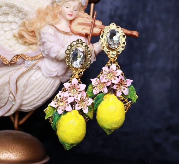10021 Baroque Lemon Pink flower Earrings Studs
