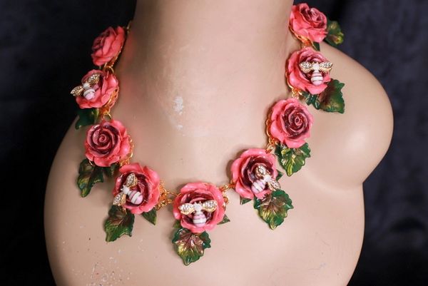 SOLD! 10031 Baroque Bee Vivid Roses Massive Necklace