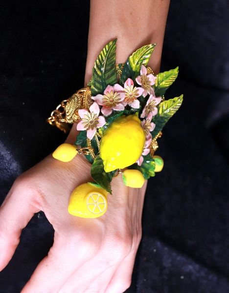 SOLD! 10050 Baroque Vivid Lemon Fruit Flower Blossom Ladybug Massive Bracelet