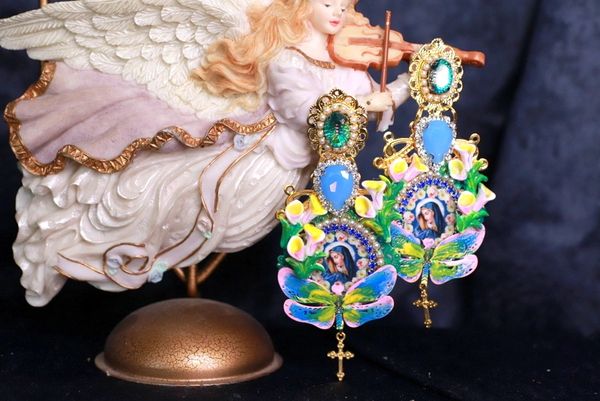 10072 Virgin Mary Madonna Dragonfly Earrings Studs