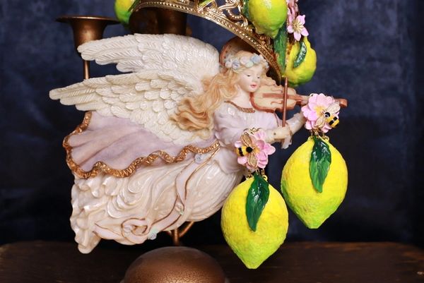 10092 Baroque Large Lemon Pink flower Earrings Studs