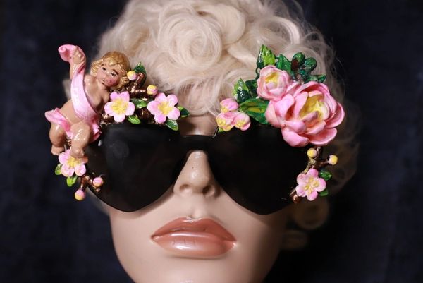 SOLD! 10108 Baroque Cherub Flower Embellished Sunglasses