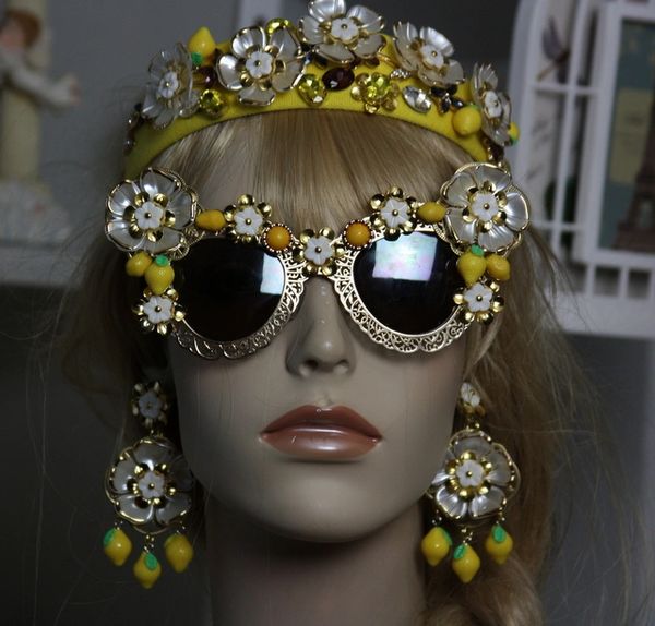 SOLD! 1118 Baroque Lemon Pearl Flower Embellished Sunglasses