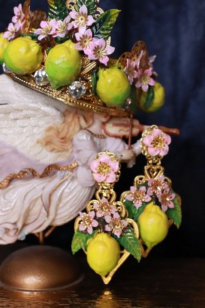 10115 Baroque Lemon Pink flower Earrings Studs