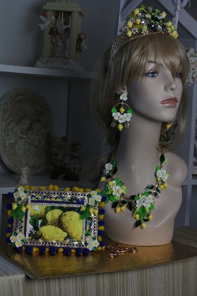 SOLD!136 Spring 2016 Lemon Fruit Flower Set Necklace Plus Earrings
