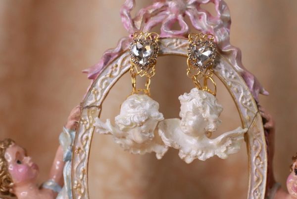 SOLD! 10130 Cherubs Angels Baroque White Pearlish Chubby Earrings Studs