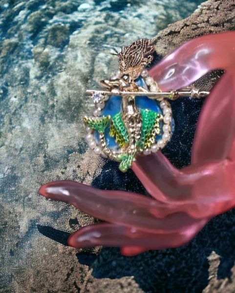 SOLD! 9912 Baroque Nautical Genuine Agate Mermaid Huge Adjustable Cocktail Ring