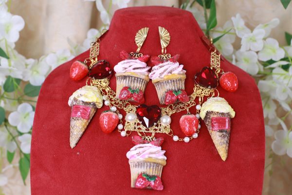 10137 Set Of Birthday Ice Cream Realistic Necklace+ Earrings