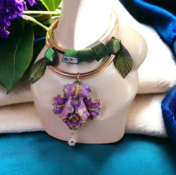 SOLD! 10143 Art Nouveau Iris Flower Massive Necklace