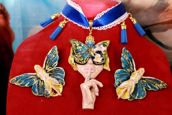 SOLD! 10145 Venetian Mask Lady Butterfly Hush Necklace