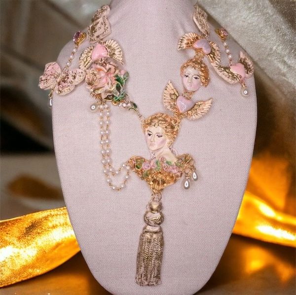 SOLD! 10154 Set Of Necklace+ Earrings Victorian Portrait Tassel