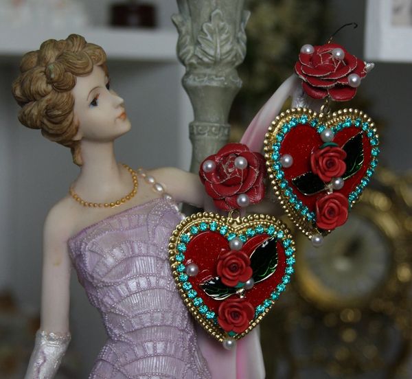 SOLD! 1125 Baroque Vine Heart Rose Earrings
