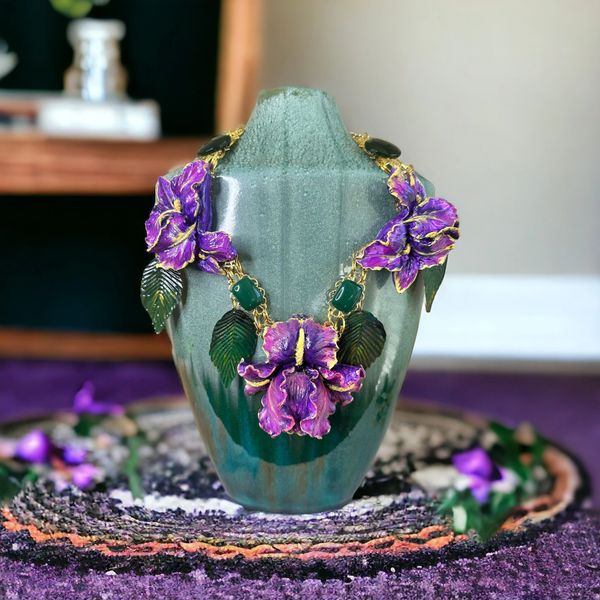SOLD! 10169 Art Nouveau Iris Flower Massive Necklace