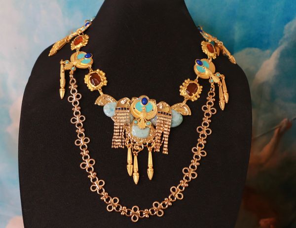 SOLD! 10196 Egyptian Revival Genuine Larimar Huge Necklace