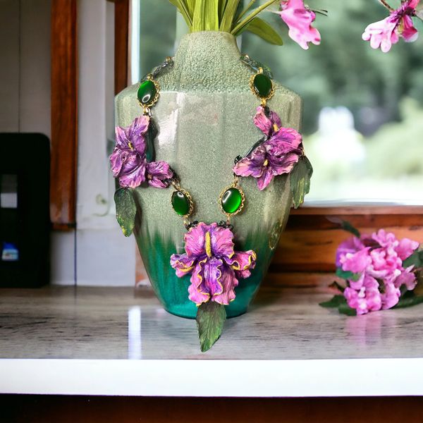 SOLD! 10202 Art Nouveau Iris Flower Massive Necklace
