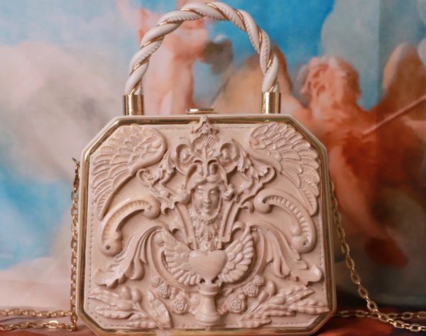 SOLD! 10211 Baroque Boutique Style Statues Embossed Embellished Handbag
