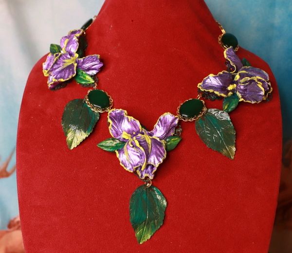 10224 Art Nouveau 3D Effect Iris Flower Statement Necklace