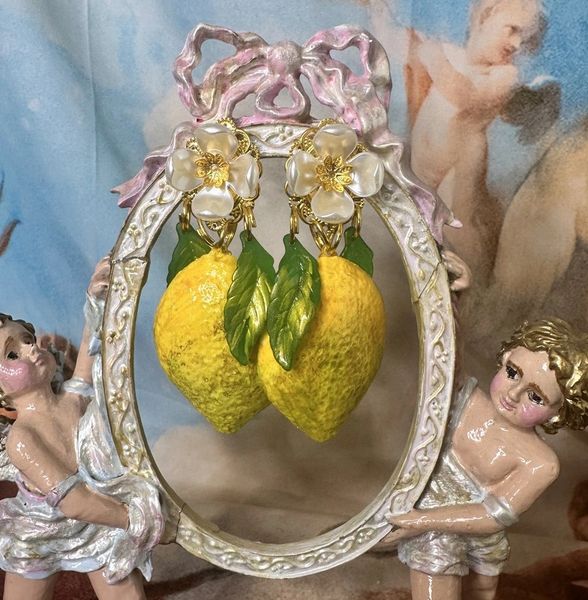 10225 Baroque Large Lemon Pink flower Earrings Studs