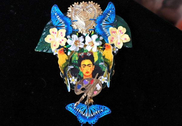 10229 Frida Kahlo Sacred Heart Butterflies Huge Brooch