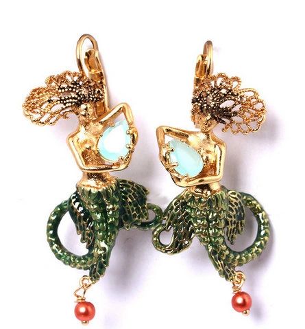 SOLD! 1136 Enamel Mermaid Detailed Incredible Earrings