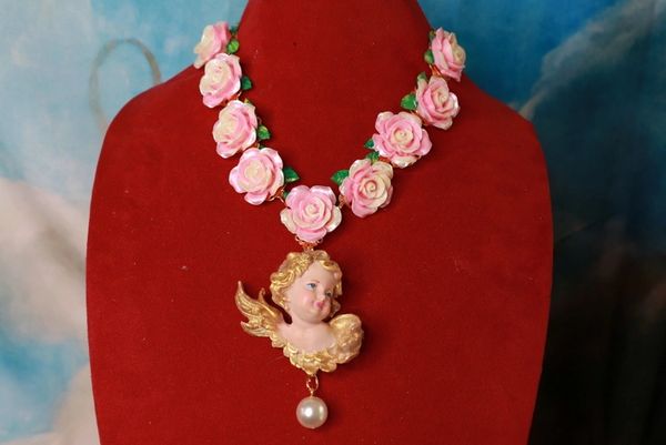 SOLD! 10257 Baroque Roses Chubby Cherub Necklace