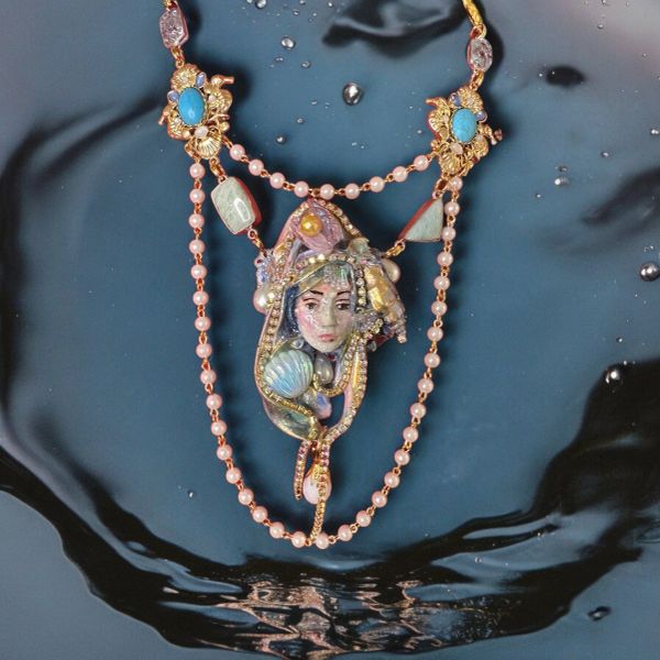 SOLD! 10254 Nautical Mermaid 3D Effect Hand-painted Necklace