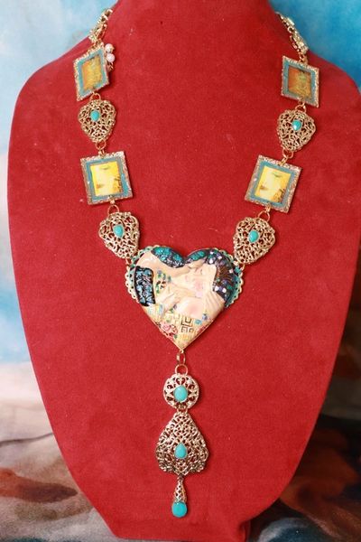 SOLD! 10267 Gustav Klimt Triumph Carved Hand Painted Massive Necklace