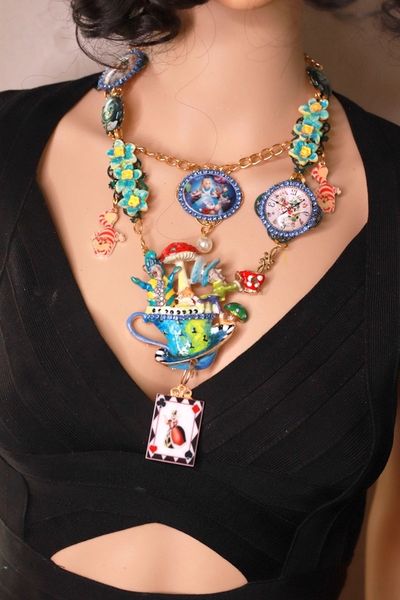 SOLD! 10274 Set Of Necklace+ Earrings Alice in Wonderland Necklace