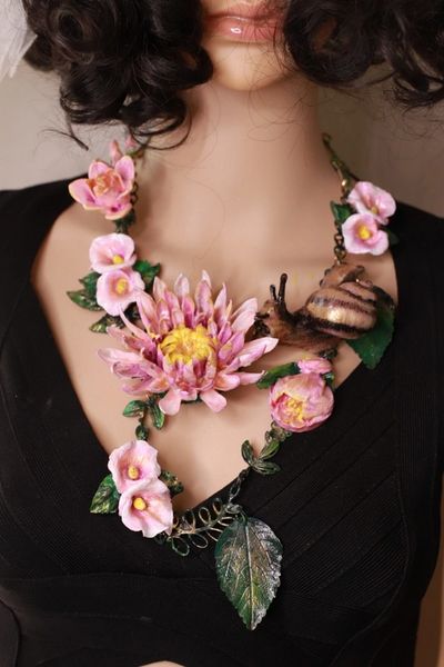 SOLD! 10279 Art Nouveau Set Of Necklace+ Earrings Large Flowers Snail Flowers Necklace