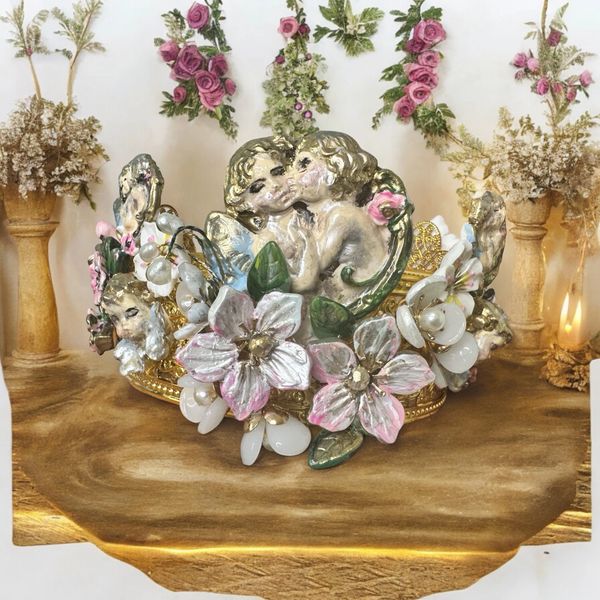 10280 Baroque Bridal Cherubs Flowers Headband Crown