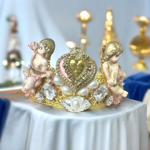 SOLD! 10282 Baroque Bridal Cherubs Hearts Flowers Headband Crown