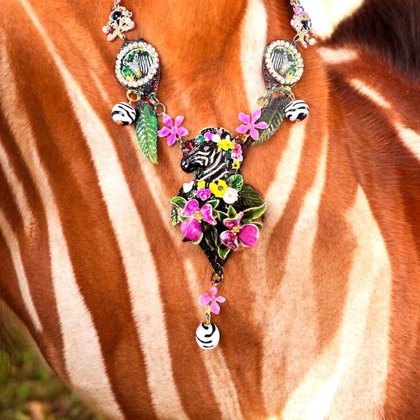 10310 Enamel Zebra Flower Necklace