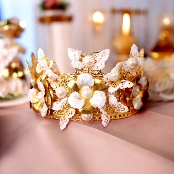 10340 Bridal Butterfly Pearl Baroque Headband Crown
