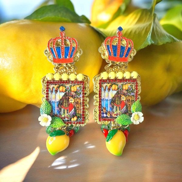 10342 Taormina Lemon Tile Crown Massive Earrings