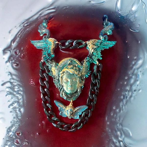 10364 Medieval Art Jewelry 3D Effect Hand Painted Medusa Gorgon Malachite Stone effect Necklace