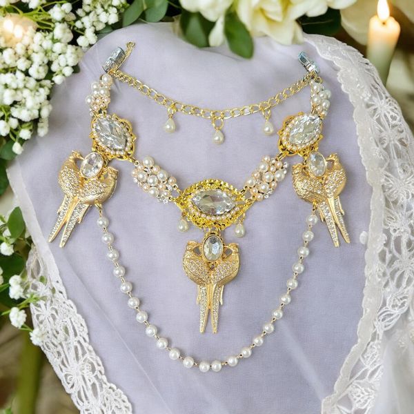 10369 Bridal Birds Metal Pearl Necklace