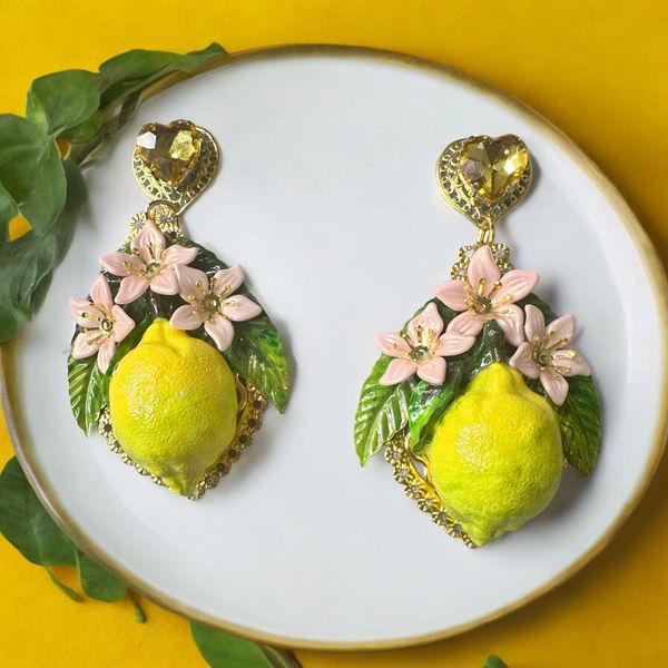 SOLD! 10378 Sicilian Lemon Flower Lemon Earrings