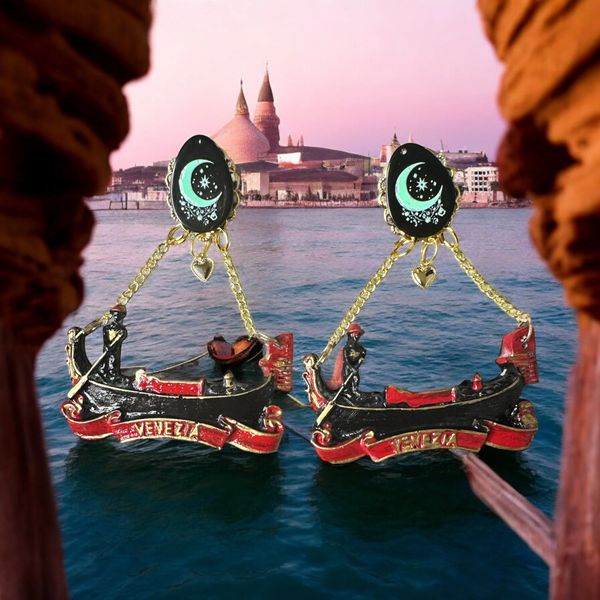 10382 Venetian Gondola Runway Hand Painted Earrings