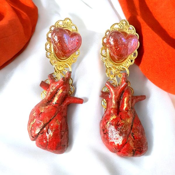 10386 Realistic Heart Hand Painted Earrings Studs
