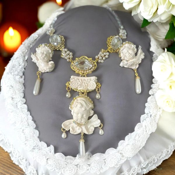 SOLD! 10396 Bridal White Cherubs Pearl Necklace