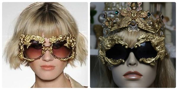 SOLD!1149 Total Baroque Gold Embellished Curved Lion Sided Sunglasses